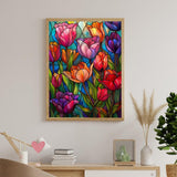 Naykow 5D DIY Diamond Art Kit for Adults, Stained Glass Flower Paint by Numbers, Arts and Crafts, 12 x 16 inches Naykow