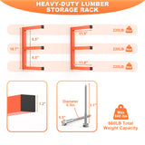 Ultrawall Lumber Storage Rack Wall Mount Wood Storage Racks, Metal Wood Organizer Racks for Shed, Workshop, Garage, Holds Up 220 LBS Per Level (Pack of 4, Orange) Ultrawall