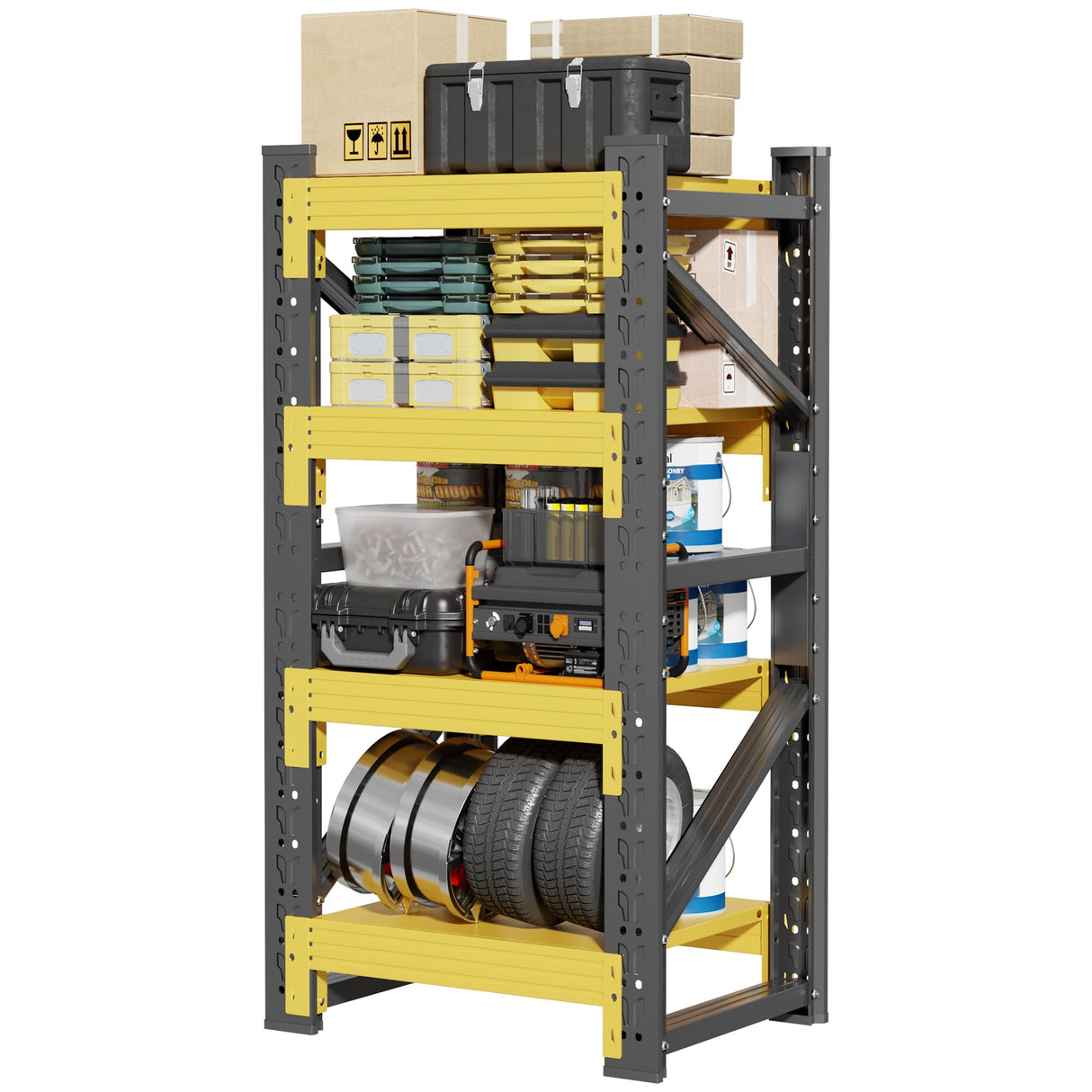 Welfiya 32" W Garage Shelving,4-Tier Heavy Duty Storage Shelves Unit with Adjustable Metal Shelf for Warehouse,Basement,Workshop,3000LBS,32" W x 20" D x 63" H,Black&Yellow Welfiya