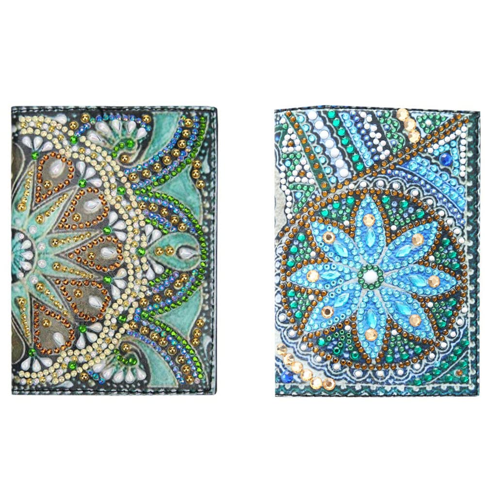 2 Pieces Diamond Painting Leather Passport Holder, DIY Special Shaped Crystal Painting Travel Passport Protective Cover for Boarding Pass, ID Card, Driver's License-20X14CM (AA082-AA220) Vocttaiy