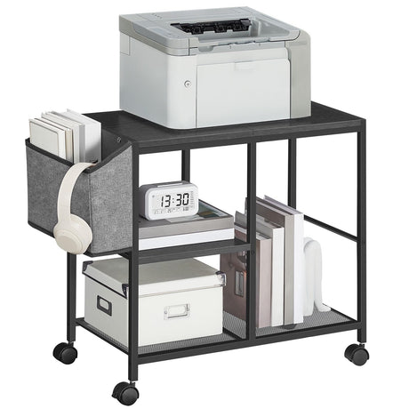 MAHANCRIS Printer Stand with Storage Bag, 3-Tier Mobile Under Desk Printer Cart with Wheels, Wooden Rolling Printer Table, Organizer Shelf for Study, Office, Living Room, Black PTHB2201 MAHANCRIS