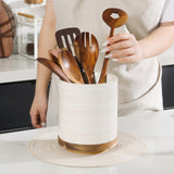 DOWAN Utensil Holder, 360° Rotating Extra Large Cooking Utensil Holder, 7.6" Kitchen Utensil Holder for Countertop, Utensil Crock for Farmhouse Kitchen Decor, Ceramic Stable Utensil Caddy, White DOWAN