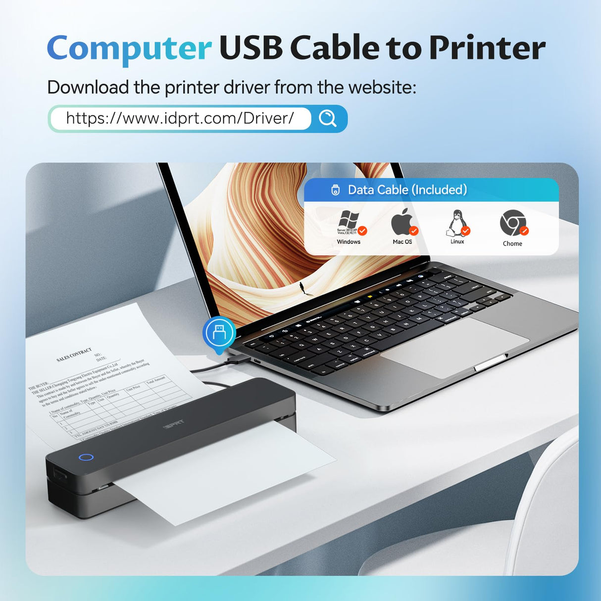 iDPRT Portable-Printer Wireless for Travel, Bluetooth Thermal Printer Support 8.5" x 11" US Letter&A4&A5 Size,300DPI Inkless Printers for Home Use,Compatible with Android and iOS Phone&Laptop,Black iDPRT