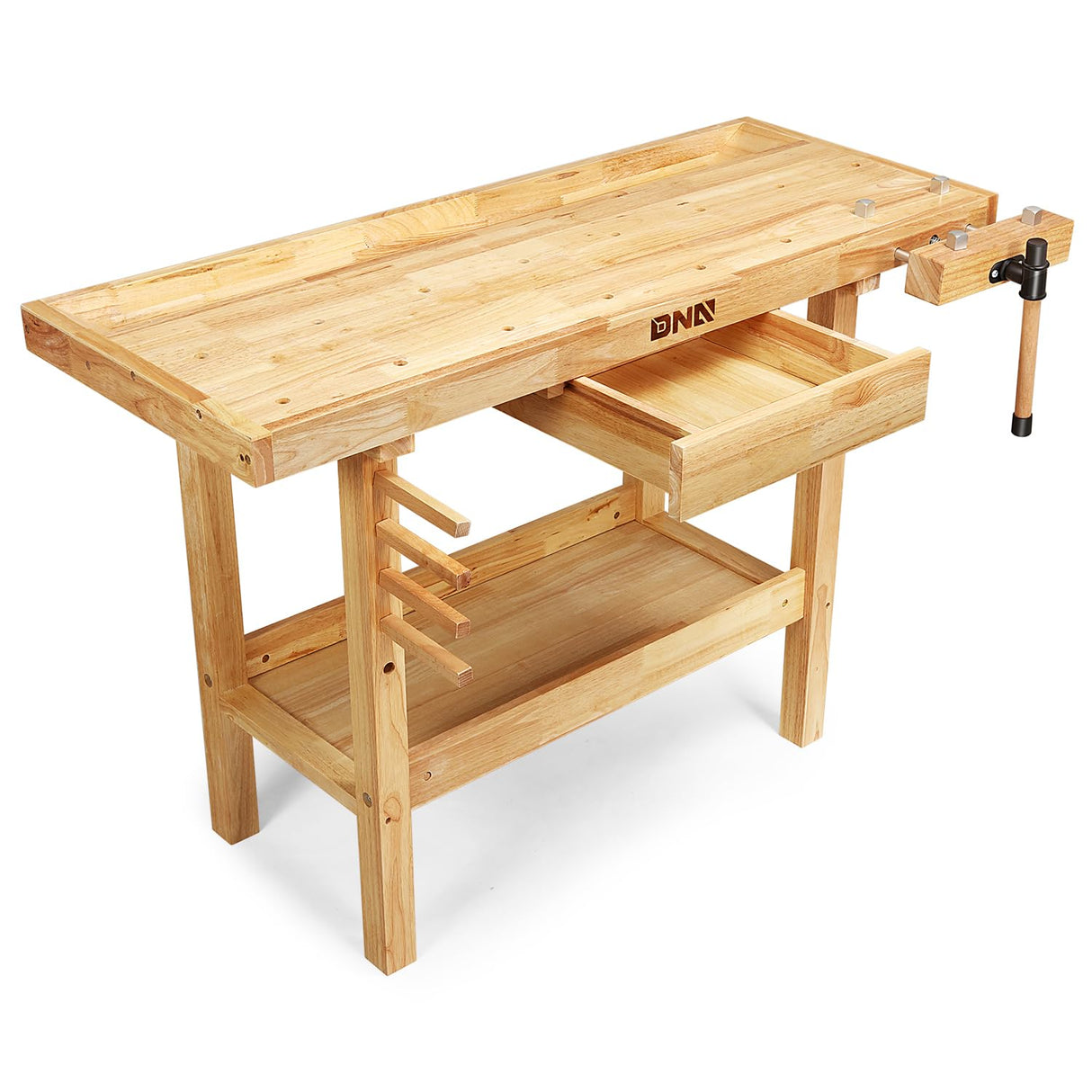 DNA MOTORING Heavy Duty Wood Workbench, Wooden Workbench with Drawer for Workshop, Garage, W/Adjustable Handle, TOOLS-00520 DNA MOTORING