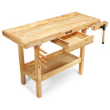 DNA MOTORING Heavy Duty Wood Workbench, Wooden Workbench with Drawer for Workshop, Garage, W/Adjustable Handle, TOOLS-00520 DNA MOTORING