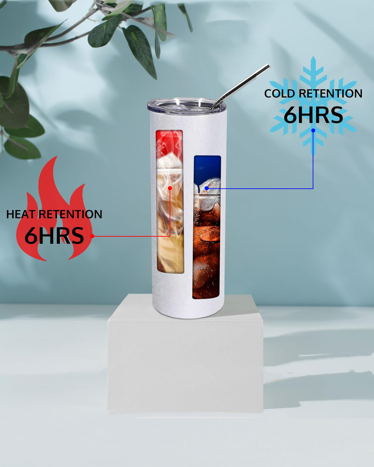 OFFNOVA Stainless Steel Glitter White 20 OZ Tumbler, 2 Pack with Lid and Straw, Sublimation Tumbler Blank Coffee Mug, Double-Walled Vacuum Insulated OFFNOVA