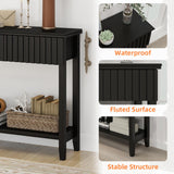 LAZZO Painted Wood Console Table Narrow Long Sofa Table Modern Behind Couch Table Fluted Entryway Table with 3 Drawers and Open Storage Shelf for Living Room, Foyer and Hallway Black (Black, 1 Tier) LAZZO