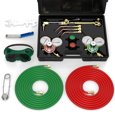 TOOLIOM Oxygen & Acetylene Torch Kit, Gas Cutting Welding Torch Set Welder Tools with Regulator Gauges Nozzles Hose TOOLIOM