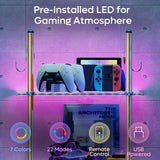 Bestier LED Floating Shelves for Wall, 15" Kitchen Shelves Wall Mounted 2 Tier Shelf with Tower Bar ＆ 6 S-Hooks, Pipe Hanging Shelves Wall Decor for Bathroom Bedroom, White Marble Bestier