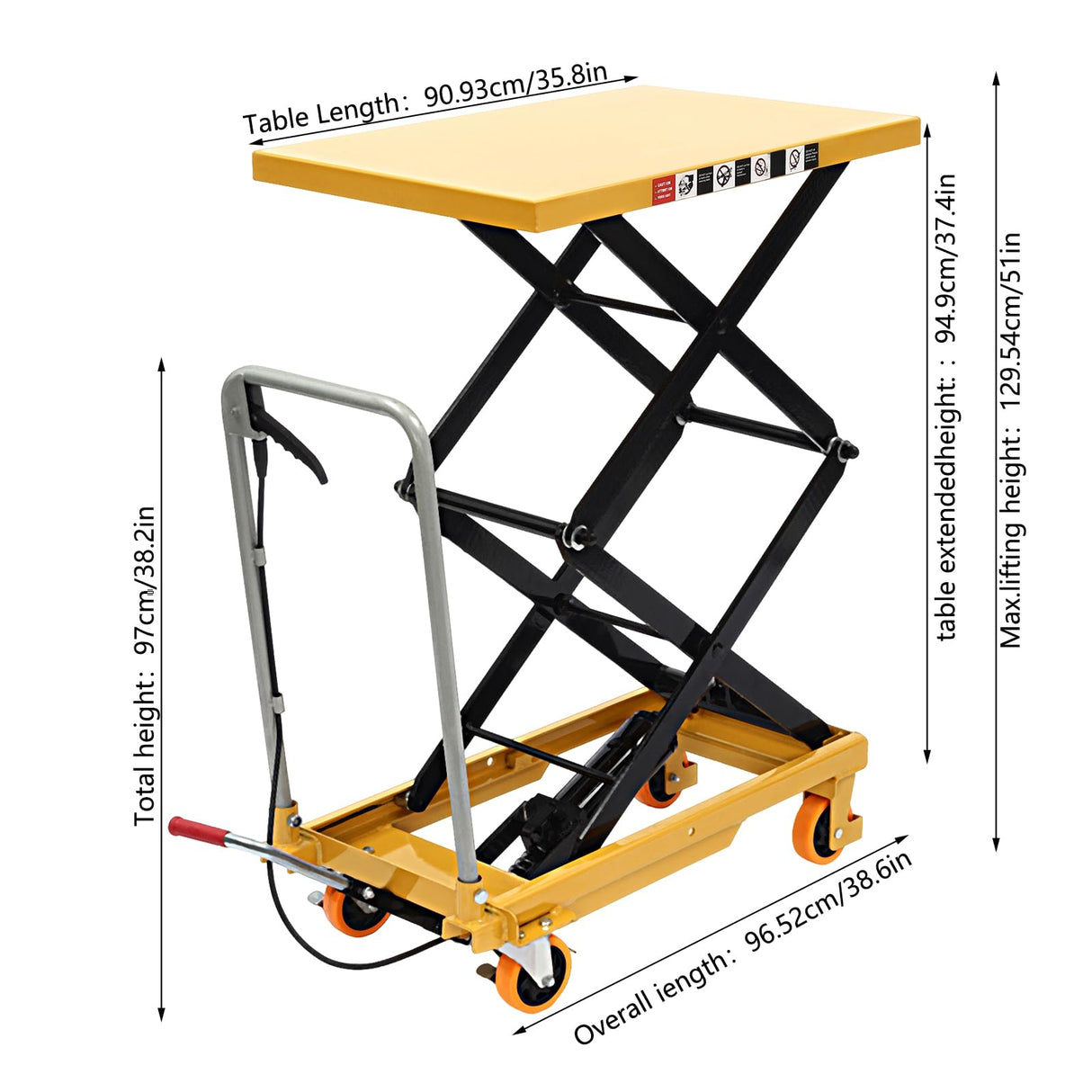 Hydraulic Lift Table Cart, 770lbs Capacity Double Scissor Lift Table w/Locking Wheels,51" Lifting Height Manual Elevating Cart Hydraulic Material Lift Pallet Truck for Material Handling,Transportation MOCHAG