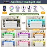 Loomie 6 Drawers Dresser with 6 Open Storage Cubbies, LED Dressers & Chests of Drawers with Power Outlet, 55" Wide Long Dresser for Bedroom, TV Stand with Open Shelf for Living Room (White) Loomie