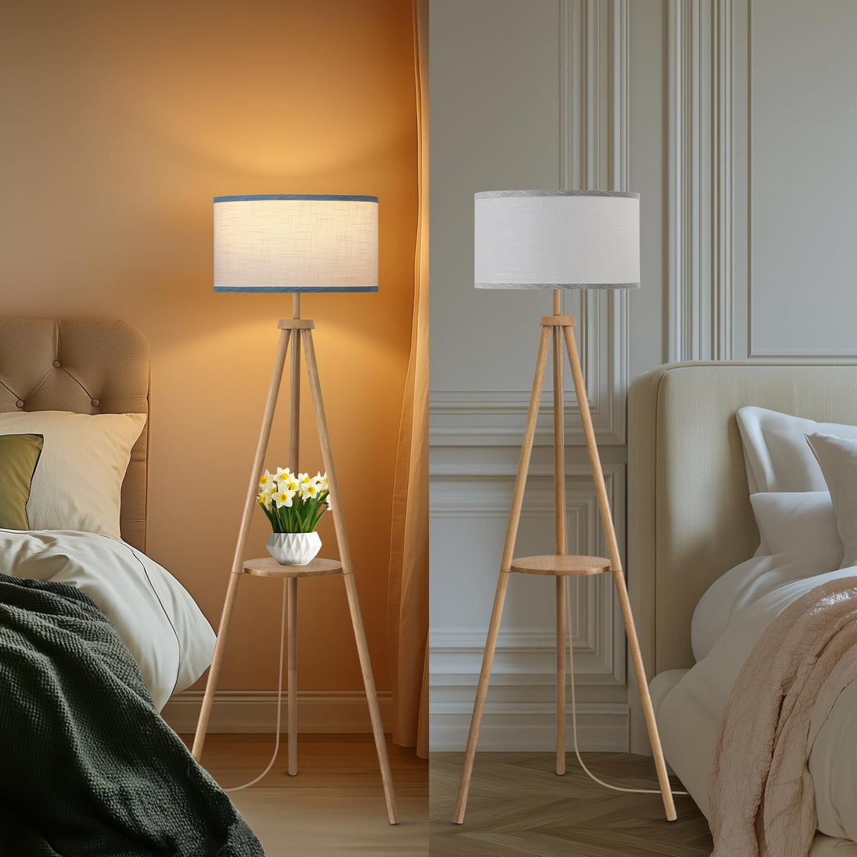 EOEYYOYB Floor Lamp with 3 Light Modes Adjustable– Wood Tripod Floor Lamp Modern LED Standing Lamp with Dimmable Brightness, Perfect for Living Room, Bedroom, and Office, Burlywood EOEYYOYB