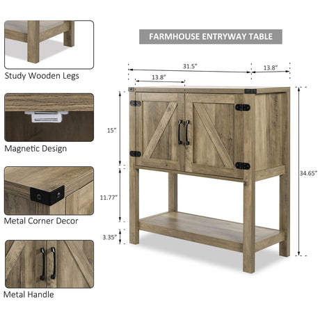 Mufico Grey Console Table with 2 Storage Cabinets – Multifunctional Entryway, Sofa, and Coffee Bar Station Cabinet Mufico