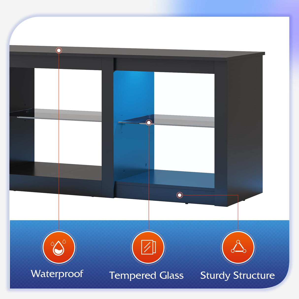 WLIVE LED TV Stand for 65 Inch TV, Modern Entertainment Center with Adjustable Glass Shelves & Customizable LED Lights, Sturdy Media Console for Living Room, Bedroom,Gaming (Black) WLIVE