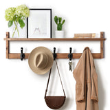 Tatub 29'' Coat Rack Wall Mount with Shelf, Wood Wall Hooks with Storage, Entryway Shelf with 5 Hangers for Bathroom, Living Room, Bedroom, Rustic Brown Tatub