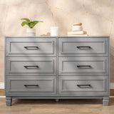 BERRY NEST Farmhouse Dresser for Bedroom, 6 Drawer Dresser with Unique Solid Wood Legs, Modern Wide Chest Dressers for Clothes, Closet, Living Room, Grey BERRY NEST