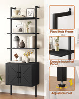 Yusong 73" Tall Bookshelf with Cabinet, Industrial Ladder Wall Mount Shelf Farmhouse Bookcase with Wood and Metal Frame, Plant Shelf Wall Storage Display for Living Room Bedroom, Farmhouse Black Yusong