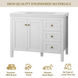 YITAHOME 42" Bathroom Vanity with Sink Set, Vintage Bathroom Cabinet Vanity with Resin Basin, Extra Large Storage with 2 Soft-Closing Doors & 3 Drawers, White YITAHOME