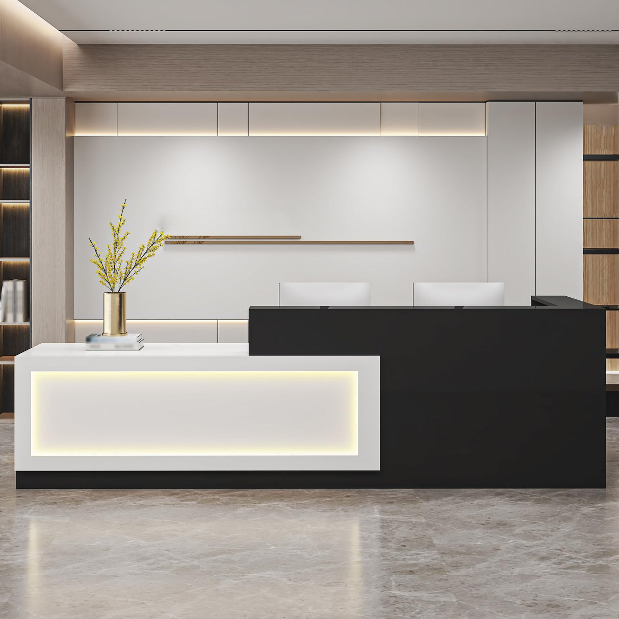 Modern Reception Desk with Counter,Commercial Receptionist Desk with LED Light & Lockable Drawer,Modern Retail Checkout Sturdy & Well Built for Lobbies,Office,SOHO,Shop Generic