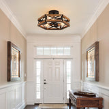 2 Pack 3-Light Rustic Farmhouse Wood Flush Mount Ceiling Light Fixture Oak Wood and Metal Cage Semi Flush Mount Ceiling Light for Hallway Hall Entry Bedroom Kitchen Farmhouse, Black RKUCSR