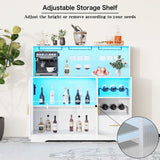 Wine Bar Cabinet with LED Light,with Wine and Glass Rack, Modern Kitchen Coffee Bar Cabinet with Storage, Buffet Sideboard with Drawers(White, Large) amzzar