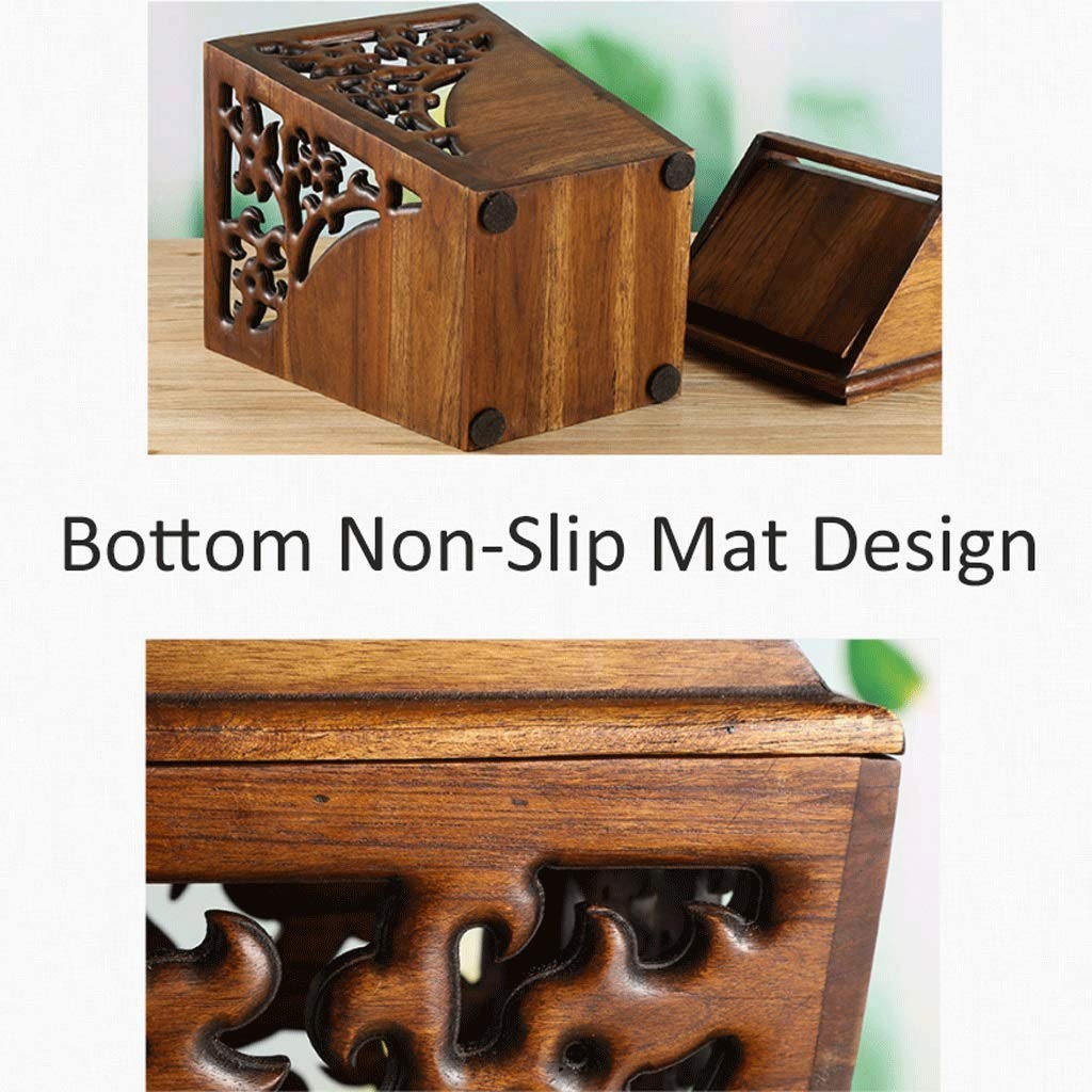 liangzishop Trash Can Waste Bin Antique Wooden Trashbin Shake Cover Teak Waste Bin Hand Hollow Carved Trash Can Indoor Solid Wood Trash Box 3.2 liangzishop