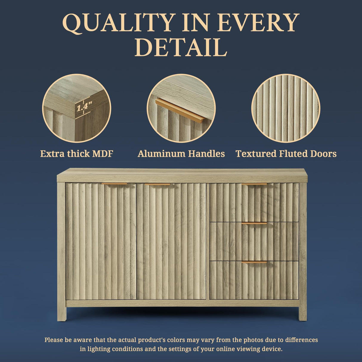 OAKHAM HOME Oxford Fluted Storage Cabinet Sideboard Large Buffet with Adjustable Shelves, Multifunctional Accent Cabinet Console Cabinet for Living Room OAKHAM HOME