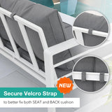 Patiorama Aluminum Patio Furniture Set, 4 PCS Modern Patio Conversation Set, All Weather White Outdoor Sectional Sofa Set w/Coffee Table, 3-Seater Sofa, Superior Olefin Cushion, Garden-Grey Cushion Patiorama