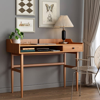 ukorua Vintage-style Desk with Scandinavian Flair, Computer or Laptop Desk, Writing Desk with Drawer and Open Storage Cubby, Small Space Dressing Table.
