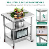 YITAHOME NSF Stainless Steel Table, 36" X 24" Work Table with Wheels, 3 Shelves Metal Table Prep Table for Home Kitchen Restaurant Garage Warehouse Outdoor YITAHOME