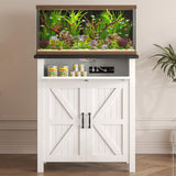 Suadism 20 Gallon Aquarium Stand With Charging Station, Farmhouse Fish Tank Stand, Reptile Tank Stand Terrarium Stand with Drawer and Cabinet Storage, Sturdy Heavy Duty 27.6"×15.7" Tabletop - White Saudism