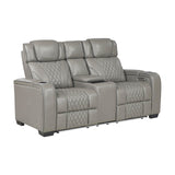 Lexicon Power Double Reclining Loveseat, Center Console/Heat/Massage/Headrest/Storage Arms/Cup Holders/LED Lights/Wireless Charging, Top Grain Leather Match Wall Hugger Recliner Loveseat, Grey Lexicon