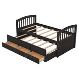 Ball & Cast Twin Over Twin Bunk Bed with Trundle & 3 Drawers, Convertible Solid Wood Bed Frame with Ladder & Full Length Guardrails, Detachable Bunk Beds for Kids,Teens,Space Saving, Espresso Ball & Cast