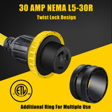 LAZMUMI 30 Amp 15 Feet RV Power Extension Cord Twist Locking, NEMA TT-30P Male to NEMA L5-30R, Heavy Duty 3 Prong 10 Guage STW with Grip Handle and Cord Organizer for RV Trailer Campers LAZMUMI