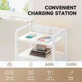 Night Stand Bedside Table Bedroom - Nightstand with Charging Station & LED Light Strip, Bed Side Table with Storage Shelf & 2 Fabric Drawers, Morden White End Table with U-S-B Ports & AC Outlets Lazzanto