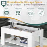 PayLessHere Coffee Table Lift Top Coffee Tables with Hidden Compartment and Storage Shelf Wooden Lift Tabletop Dining Table for Living Room Home (White, 39" D x 28" W x 24" H) PayLessHere
