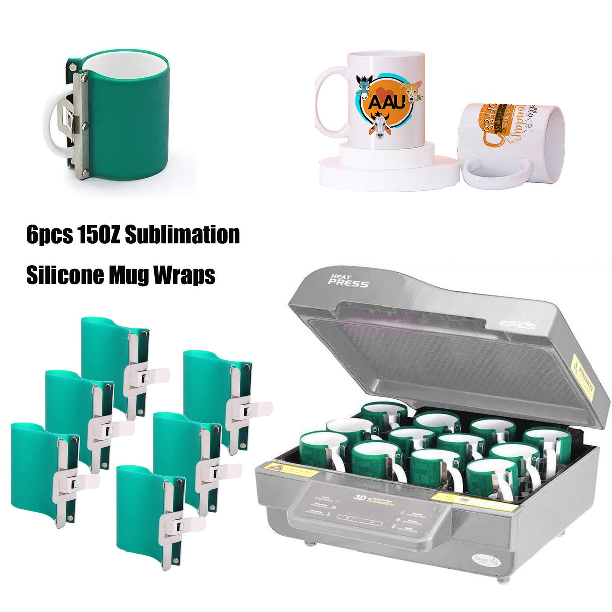 E-Found 6pcs 15OZ Sublimation Silicone Mug Wraps 3D Sublimation Silicone Mug Clamp Mug Wraps for Sublimation in Oven Fixture 3D Rubber Mug Clamps for Printing Mugs Sublimation Transfer Machine E-Found