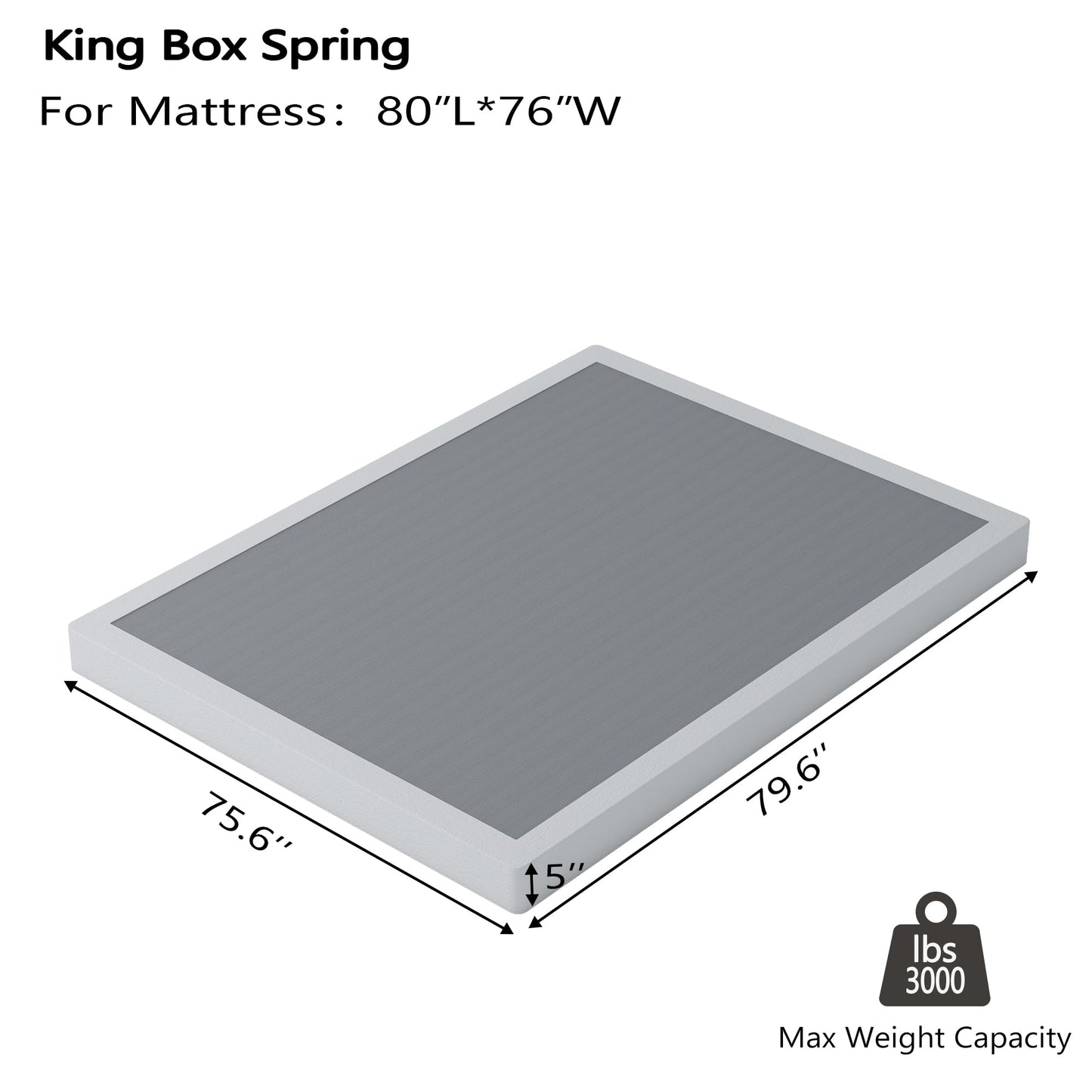 HOBINCHE 5 Inch King Size Box Spring for Bed,Heavy Duty Box Spring with Fabric Cover,Noise Free,Easy Assembly,3000LBS Weight Capcity Metal Mattress Foundation,Non-Slip