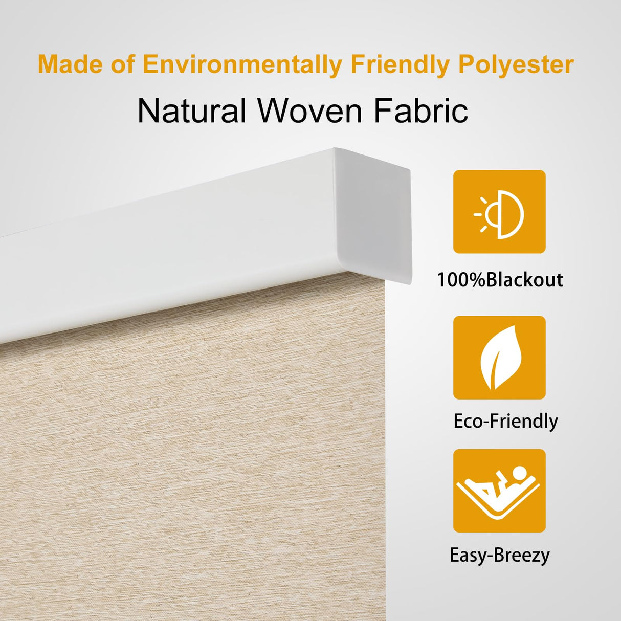 Persilux Free-Stop Cordless 100% Blackout Roller Shades for Windows, Natural Woven Fabric UV Protection Privacy Thermal Insulated Window Blinds for Indoor Windows, Home, Bedroom, Khaki 34" W x 64" H Persilux