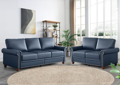 JEEOHEY Faux Leather Sofa Couch,82" Mid Century Modern Couch with Storage Place,Oversized 3 Seater Sofa with Nailhead Trim&Rolled Arm,Deep Seat Comfy Couch for Living Room,Apartment,Office(Navy Blue)