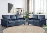 Faux Leather Loveseat Sofa, 59"W Mid Century Modern Couch with Storage, Comfy 2 Seater Sofa with Nailhead Trim & Rolled Armrests, Deep Seat Small Couch for Living Room, Apartment, Office (Navy Blue) JEEOHEY