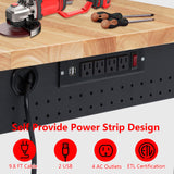 Sunvasagoo Adjustable Height Workbench - 48" Heavy Duty 2000 LB Load Capacity, Solid Rubber Wood Top, Sturdy Metal Frame, Workstation with Drawer, 4 Rolling Casters, Power Outlets for Garage Workshop Sunvasagoo