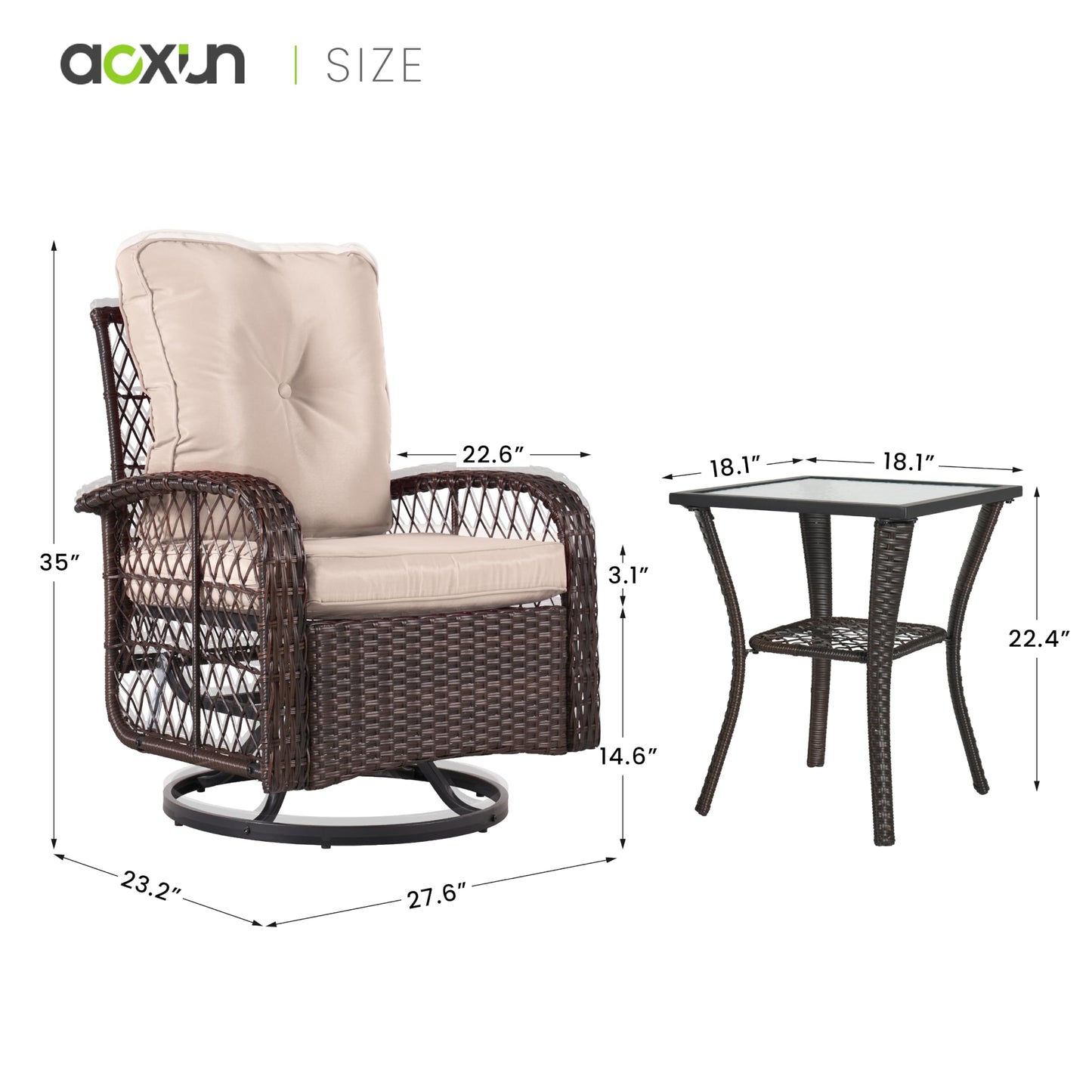 Aoxun 8 Pieces Patio Furniture Set Outdoor Wicker Rattan Furniture with Swivel Rocking Chairs Patio Sectional Sofa for Children, Girls and People in Small Size (Brown)