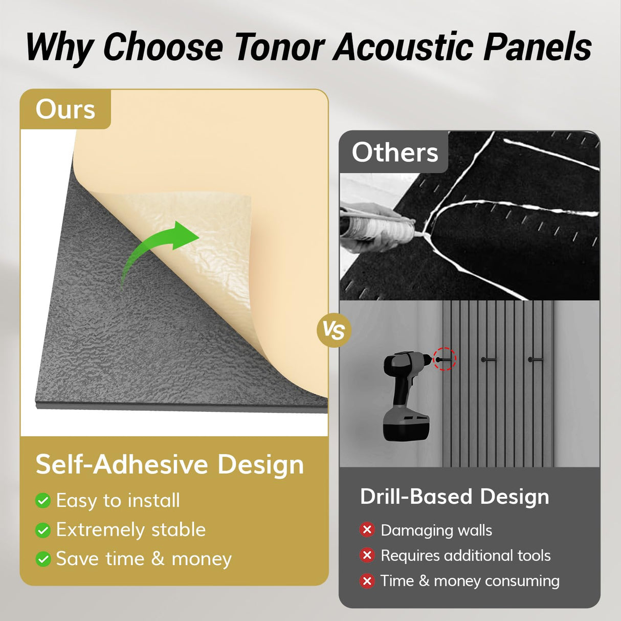 TONOR 2PCS Wood Slat Panels, 48” x 24”Adhesive Acoustic Panels for Wall, Decorative 3D Fluted Panels for Sound Absorbing, Soundproof Panels with Wood Finish for Living Room, Ebony Wood Black TONOR