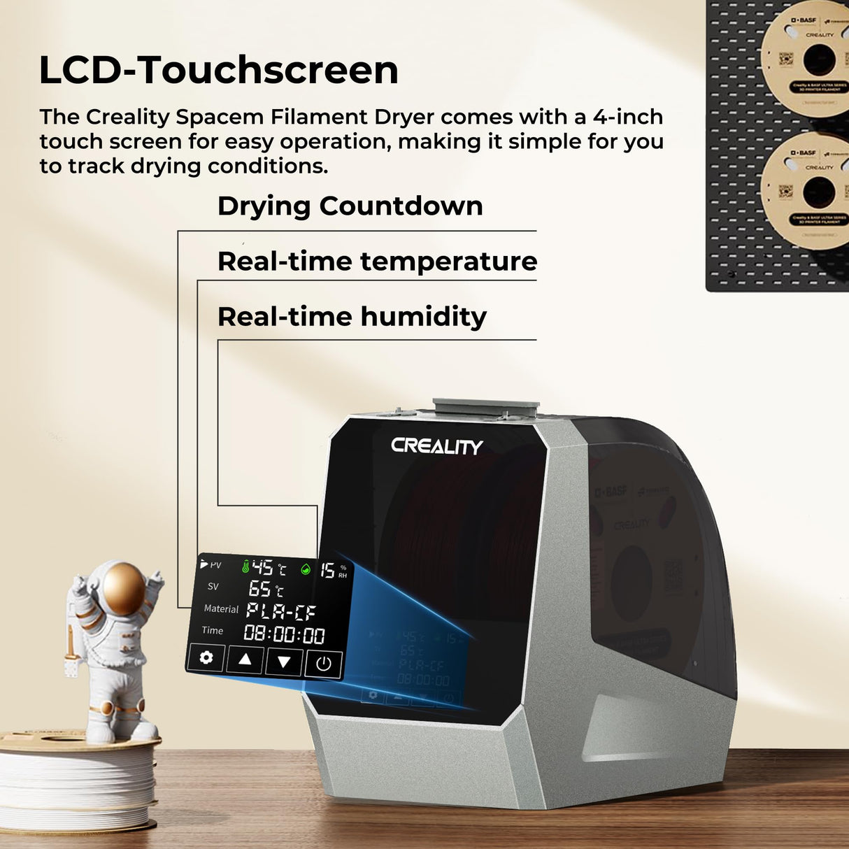 2024 CREALITY Official Space Pi Filament Dryer Plus, Dual-Spool Filament Dryer Box for 3D Printing with PTC Heater, 360° Fast Heating, 4'' LCD Touch Screen, One Key Set, Compatible with PLA PETG ABS Creality