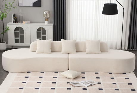 Tosaronia 130.5"*37" Modern Curved Combination Sofa with Terrycloth Fabric,3 Pillows Minimalist Sofa Couch for Primary Living Space, Living Room, Apartment, Office, Bedroom(Beige) Tosaronia