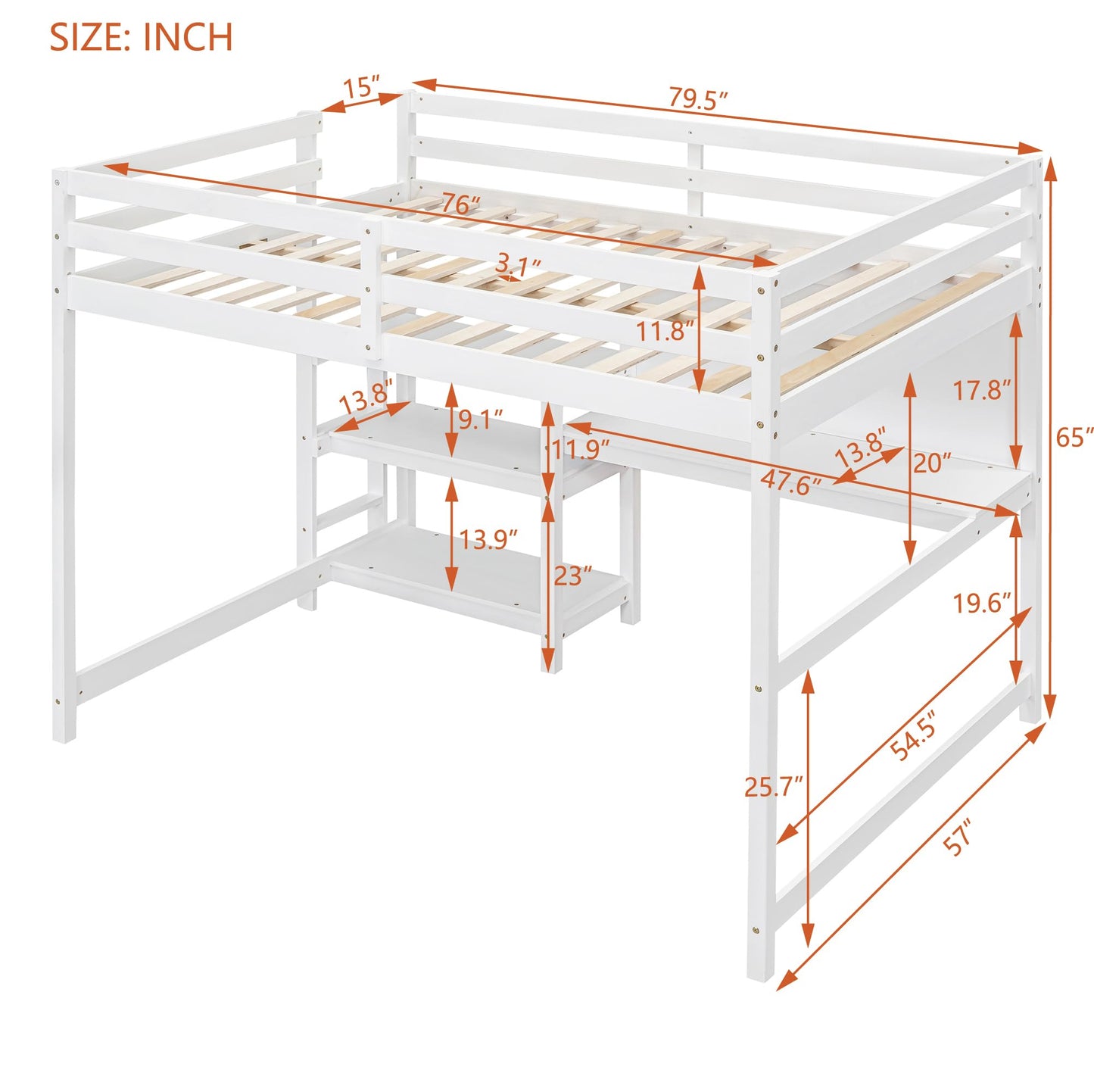 Full Size Loft Bed with Desk and Storage Solutions in White by Bellemave - WoodArtSupply