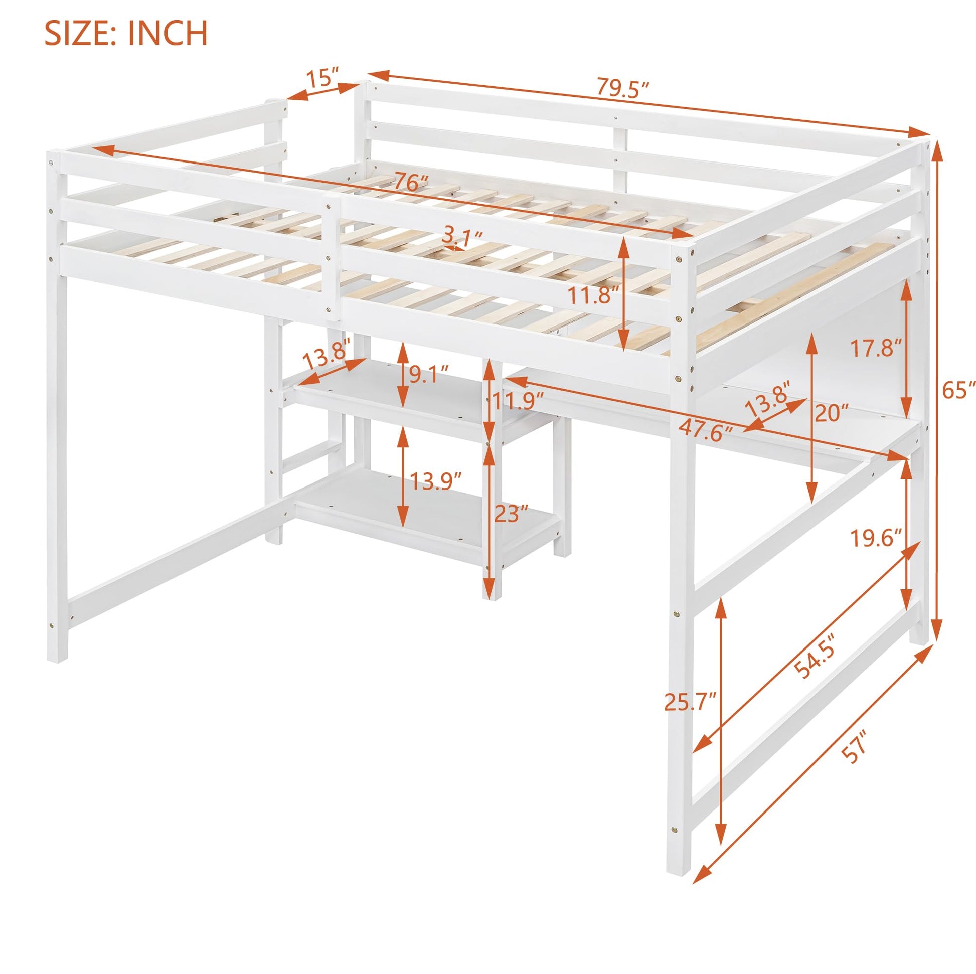 Full Size Loft Bed with Desk and Storage Solutions in White by Bellemave - WoodArtSupply