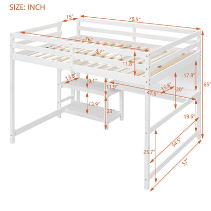 Full Size Loft Bed with Desk and Storage Solutions in White by Bellemave - WoodArtSupply