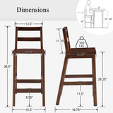 Janoray Counter Height Bar Stools Set of 2 Farmhouse Counter Stools with Ladder Back 26-Inch Solid Wood Barstools for Kitchen Island/Pub/Cafe, Brown Janoray